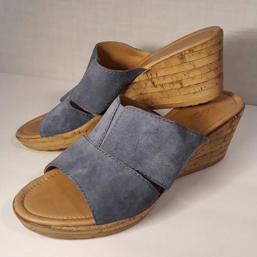 A. Giannetti Blue Suede Cork Wedge